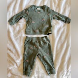 Baby Olive Green Rainbow Ribbed Matching Sweatshirt & Joggers